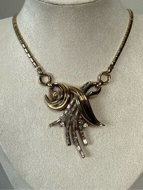 Vintage Trifari Gold Tone Rhinestone Statement Necklace, Pat. Pend